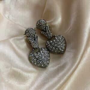 Vintage dangle heart earrings crafted from sterling silver and marcasites